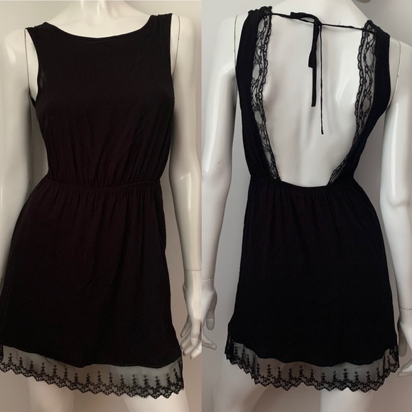 Garage Black Lace Open Back Lined Dress, XS